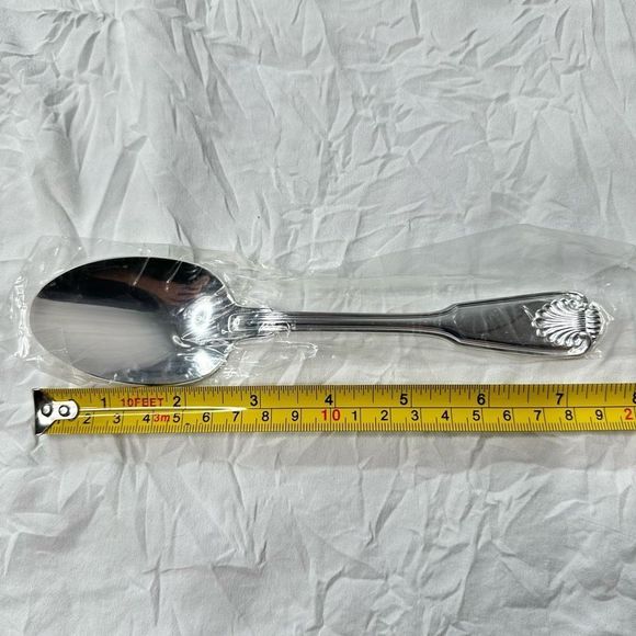 Vtg Olde Chelsea Pattern Silverplated 6 Dinner Spoons + Round Spoon in Plastic - Picture 15 of 15